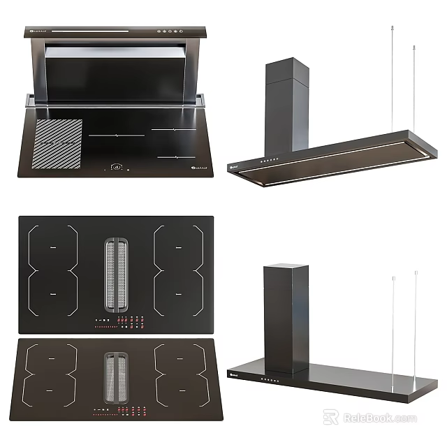 Modern Kitchen Appliances With Sleek Black Range Hoods And Cooktops 3d model 