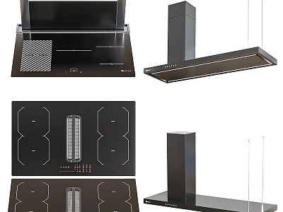 Modern Kitchen Appliances With Sleek Black Range Hoods And Cooktops 3d model