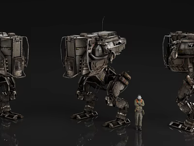 Large Futuristic Mech Characters With Small Human Figure In Game And Movie Scenes 3d model