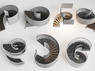 modern revolving stair indoor stair handrail stair 3d model