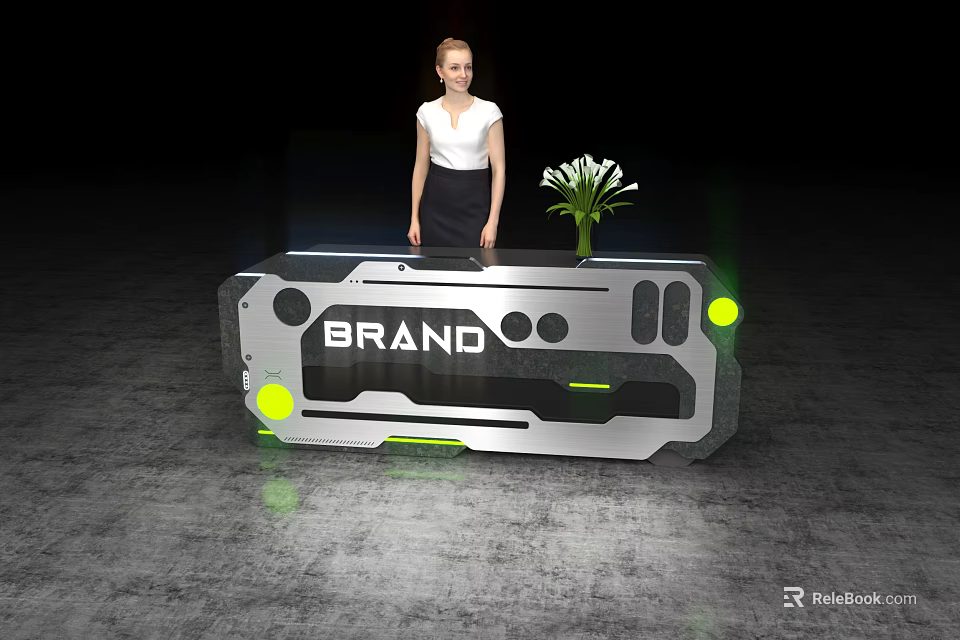Check in Device With BRAND Logo And Green Lights For Woman With White Flowers 3d model 