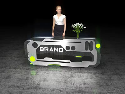 Check in Device With BRAND Logo And Green Lights For Woman With White Flowers 3d model