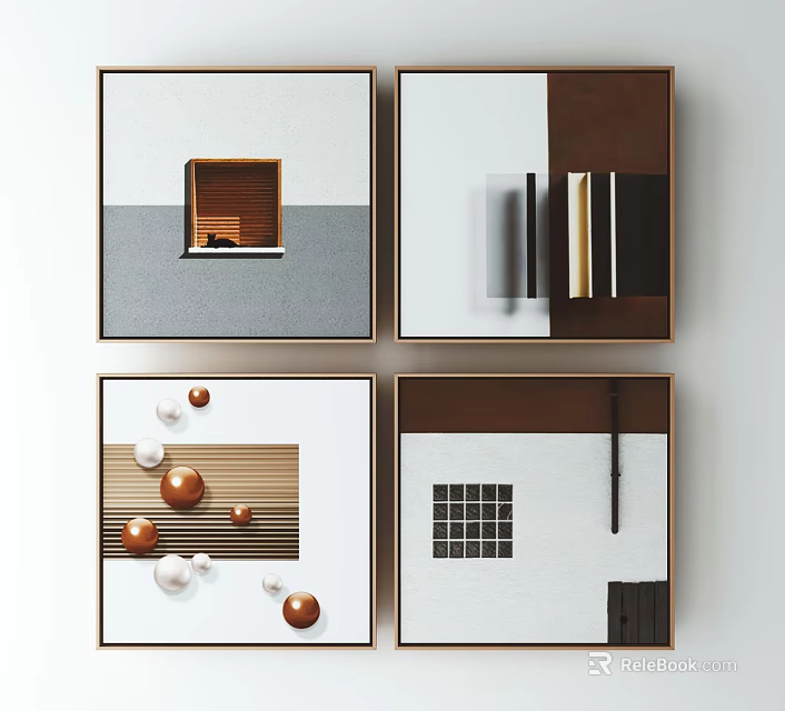 Modern Interior Wall Art With Geometric Patterns Spherical Accents And Frame Designs 3d model 