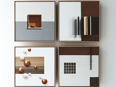 Modern Interior Wall Art With Geometric Patterns Spherical Accents And Frame Designs 3d model