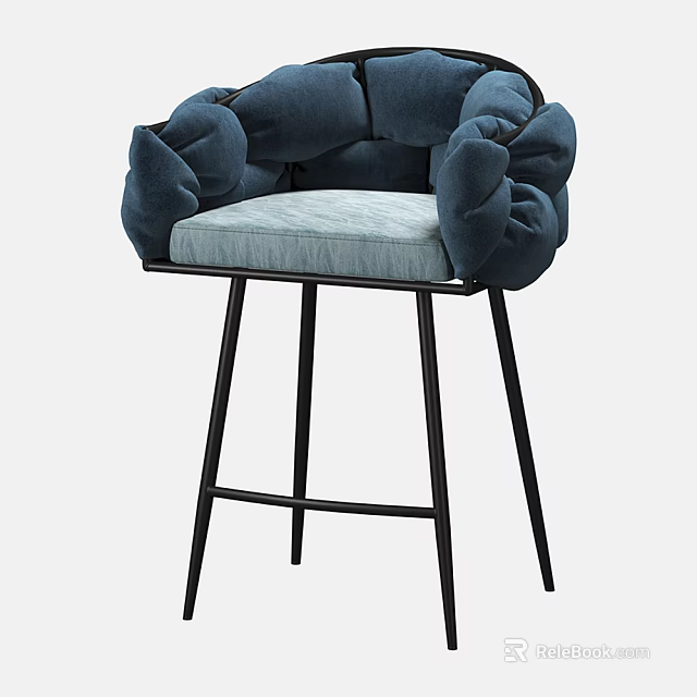 Modern Blue Knotted Back Bar Stool With Light Gray Cushioned Seat And Black Metal Legs 3d model 