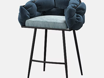 Modern Blue Knotted Back Bar Stool With Light Gray Cushioned Seat And Black Metal Legs 3d model