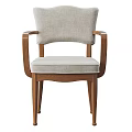Modern Wooden Armchair And Side Chair With Light Gray Fabric Upholstery And Curved Legs