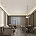 Elegant Hotel Guest Room Interior With Sofa Table Pendant Light And Large Window 3d model
