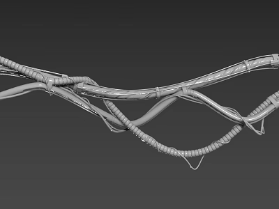 Detailed Interconnected Tubular Structures 3D Model With Coiled Wires And Gray Background 3d model