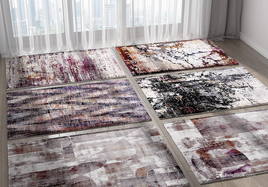 Colorful Abstract Pattern Square Rugs With Modern Design For Home Decor 3d model