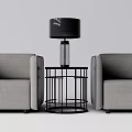Casual Sofa Set Two Gray Single Seats With Black Round Side Table And Black Lamp 3d model
