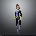 3D Female Character With Red Hair Blue Black Outfit White Gloves And Boots