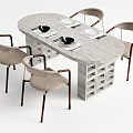Modern Dining Table Set With Marble Top Drawer Base And Four Light Gray Cushioned Chairs 3d model