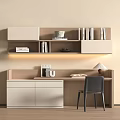 Modern Minimalist Desk Setup With Bookshelf Lamp Chair And Storage Drawers