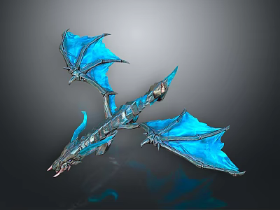Game Movie Character Blue Dragon With Shiny Metallic Body And Transparent Blue Wings 3d model