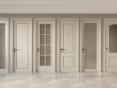 Light Beige Hinged Doors With Various Designs And Glass Panels In Modern Interior 3d model