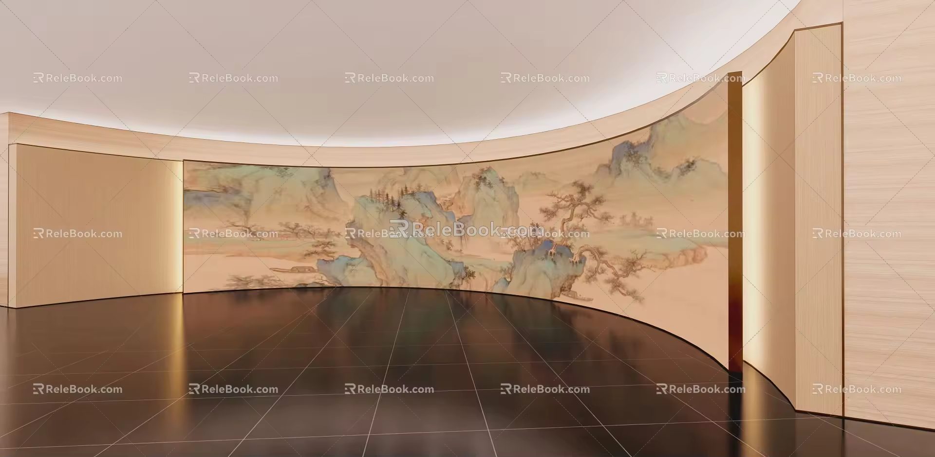 New Chinese style image wall reception hall su model 3d model
