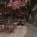 Traditional Chinese Style Restaurant Interior With Unique Boat Shaped Dining Booth And Charming Festive Decorations