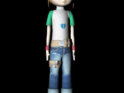 Game Movie Character with Blonde Hair White T-shirt Blue Heart Green Sleeves Blue Patched Jeans 3d model
