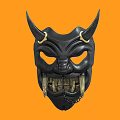 Black Decorative Mask Ornament Set With Horns And Fangs On Orange Background