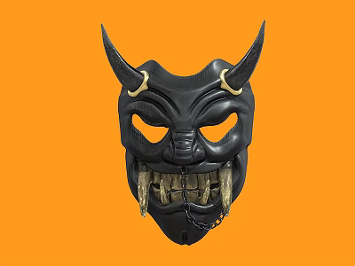 Black Decorative Mask Ornament Set With Horns And Fangs On Orange Background 3d model