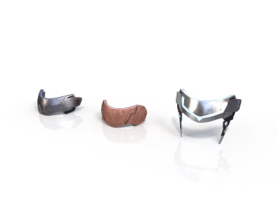 Futuristic Helmet Components With Metallic And Brown Designs On White Background 3d model