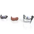 Futuristic Helmet Components With Metallic And Brown Designs On White Background