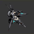 Mech Style Game and Movie Character With Armor Blue Glowing Elements Mechanical Wings