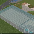 Industrial Factory Plant With Multiple Shed Structures Green Field And Security Fence