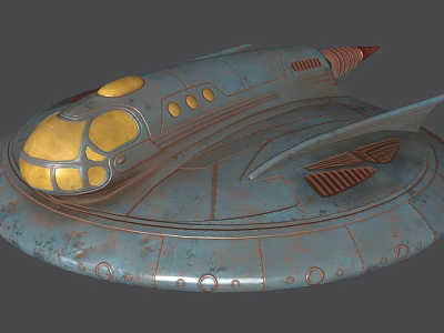 Sci-Fi Spaceship 3D Model With Metallic Design Gold Accents And Streamlined Retro Futuristic Shape 3d model