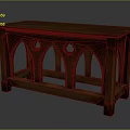 Gothic Style Wooden Dining Table with Arched Structure and Circular Cutouts