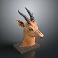Lifelike Antelope Head Taxidermy Mount Display On Wooden Pedestal Stand