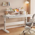 Adjustable Kids Desk with Bookshelf Books Toys Lamp Tablet and Chair in Children Room