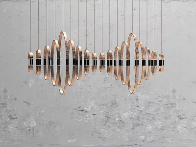 Modern Chandelier Design With Rose Gold Circular Rings And Black Accents Hanging 3d model