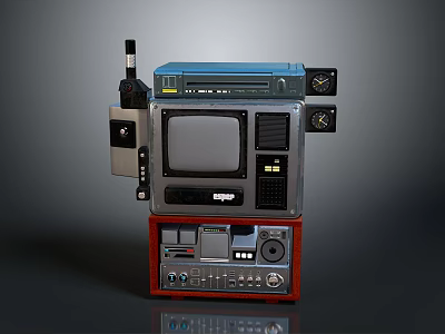 Vintage Headphone Speaker System With Retro Design Display Screen And Control Buttons 3d model
