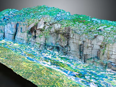 Garden Landscape With Layered Rocky Cliffs Green Vegetation And Flowing Water 3d model