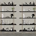 Modern Open Bookshelves With Metal Frame Decorative Sculptures Plants And Books