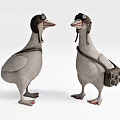 Duck Dolls Wearing Pilot Hats And Goggles Standing Facing Each Other With Small Bag
