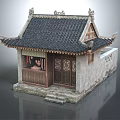 Chinese Traditional Style Supermarket Department Store With Tile Roof Wooden Doors And Stone Walls