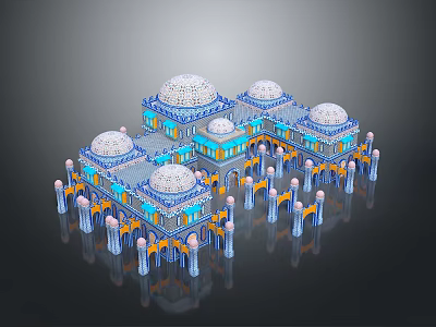 Ornate Islamic Architecture Design With Dome Structures Decorative Columns Arched Entrances And Symmetrical Patterns 3d model