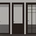 Modern Hinged Doors With Brown Frame Textured And Grid Glass Design 3d model