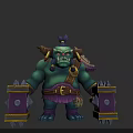 Green Ogre Character With Muscular Build Spiked Shields Feathered Headdress And Purple Shorts