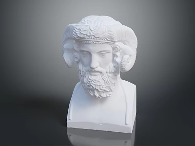 White Decorative Furniture Sculpture With Bearded Ram Horns Male Head And Base 3d model