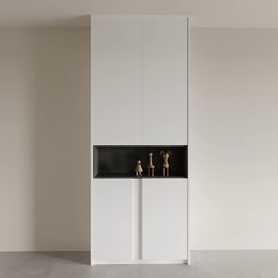 Modern White Shoe Cabinet Design With Black Panel And Gold Accents 3d model