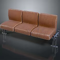 Modern Three Seat Public Chair With Brown Leather Surface And Metal Legs