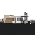 Modern Entrance Gate Architectural Design With Metal Fence Guard House And Brick Glass Structure