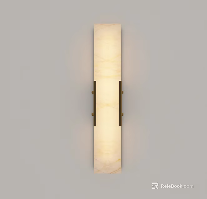 Long Rectangular Wall Light With Beige Marble Shade And Brass Metal Frame For Modern Indoor Decor 3d model