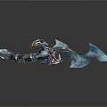 Mythical Fantasy Ice Blade With Blue Crystal Design And Dragon Head Accents