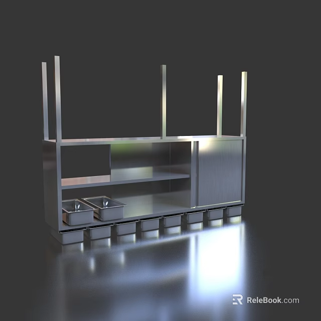 Modern Industrial Stainless Steel Cabinet With Multiple Shelves And Metal Frames 3d model 