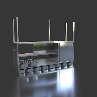 Modern Industrial Stainless Steel Cabinet With Multiple Shelves And Metal Frames 3d model